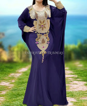 Load image into Gallery viewer, Purple Color Lycra Beaded Evening Long Party Abaya African Kaftan Dresses for Women - K057
