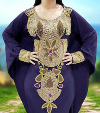 Load image into Gallery viewer, Purple Color Lycra Beaded Evening Long Party Abaya African Kaftan Dresses for Women - K057
