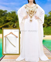 Load image into Gallery viewer, New Latest Stylish White Kaftan Intricate Golden Embroidery Dress For Women - K059
