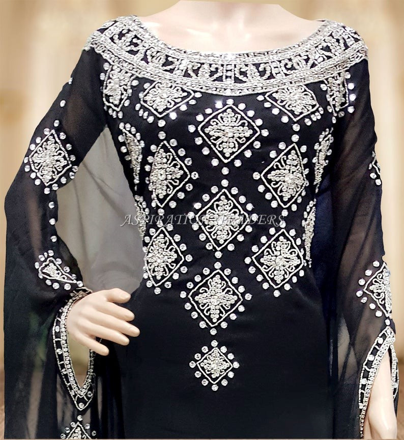 New Designer Dubai Styled Heavy Beaded Work Moroccan kaftan African Gown - K060