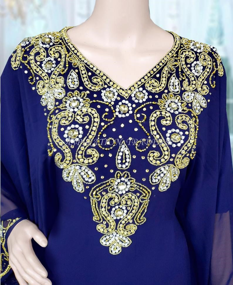 Latest Designer Gorgeous  Beaded Work African Chiffon long Kaftan - K061