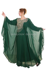 Load image into Gallery viewer, New Designer Bottle Green Party Wear With Beaded Chiffon Kaftan For Women - K063
