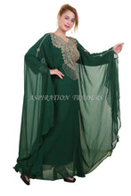 Load image into Gallery viewer, New Designer Bottle Green Party Wear With Beaded Chiffon Kaftan For Women - K063
