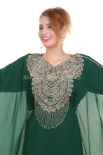 Load image into Gallery viewer, New Designer Bottle Green Party Wear With Beaded Chiffon Kaftan For Women - K063
