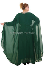 Load image into Gallery viewer, New Designer Bottle Green Party Wear With Beaded Chiffon Kaftan For Women - K063
