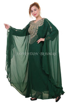 Load image into Gallery viewer, New Designer Bottle Green Party Wear With Beaded Chiffon Kaftan For Women - K063
