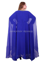 Load image into Gallery viewer, African Dress High Quality  Stone Beaded Dubai Abaya Royal Blue Chiffon Kaftan with inner belt- K064
