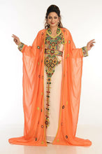 Load image into Gallery viewer, Dubai Style White color Beaded Muslim Kaftan with peach jacket Wedding Kaftan Gown - K066
