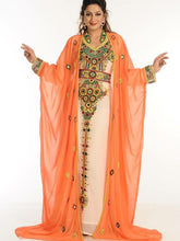 Load image into Gallery viewer, Dubai Style White color Beaded Muslim Kaftan with peach jacket Wedding Kaftan Gown - K066
