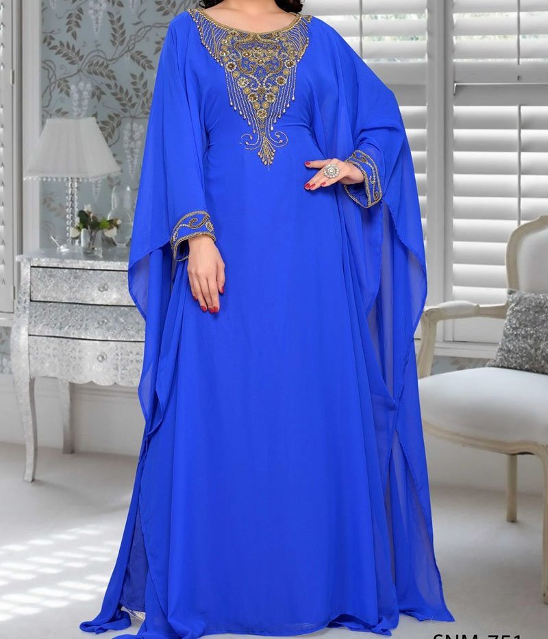 African Style Beautiful Royal blue Formal Work Women Chiffon Kaftan - K068