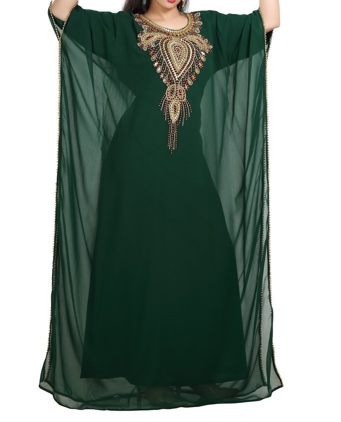 Light beaded Dubai Kaftan Dress with inside belt For Women  - K069