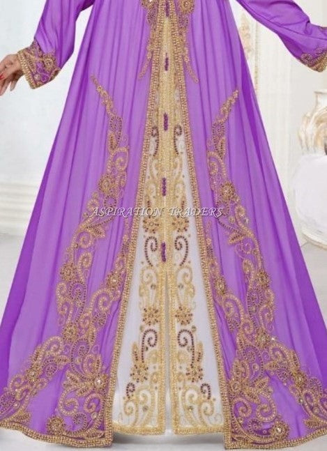 New Beaded Evening Party Wear Lilac color Kaftan Dress with belt for Women - K071