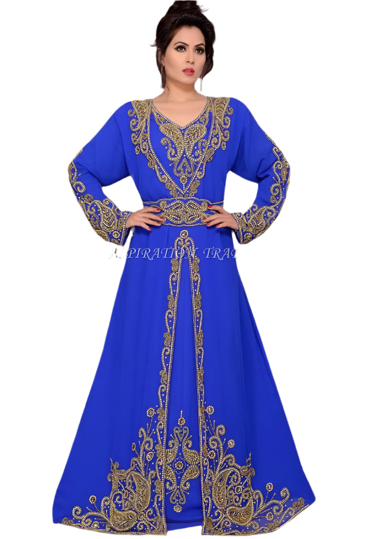 Hand Beaded Kaftan Farasha Floor Length Party Wedding Gown Beach Stylish Women Dress - K072