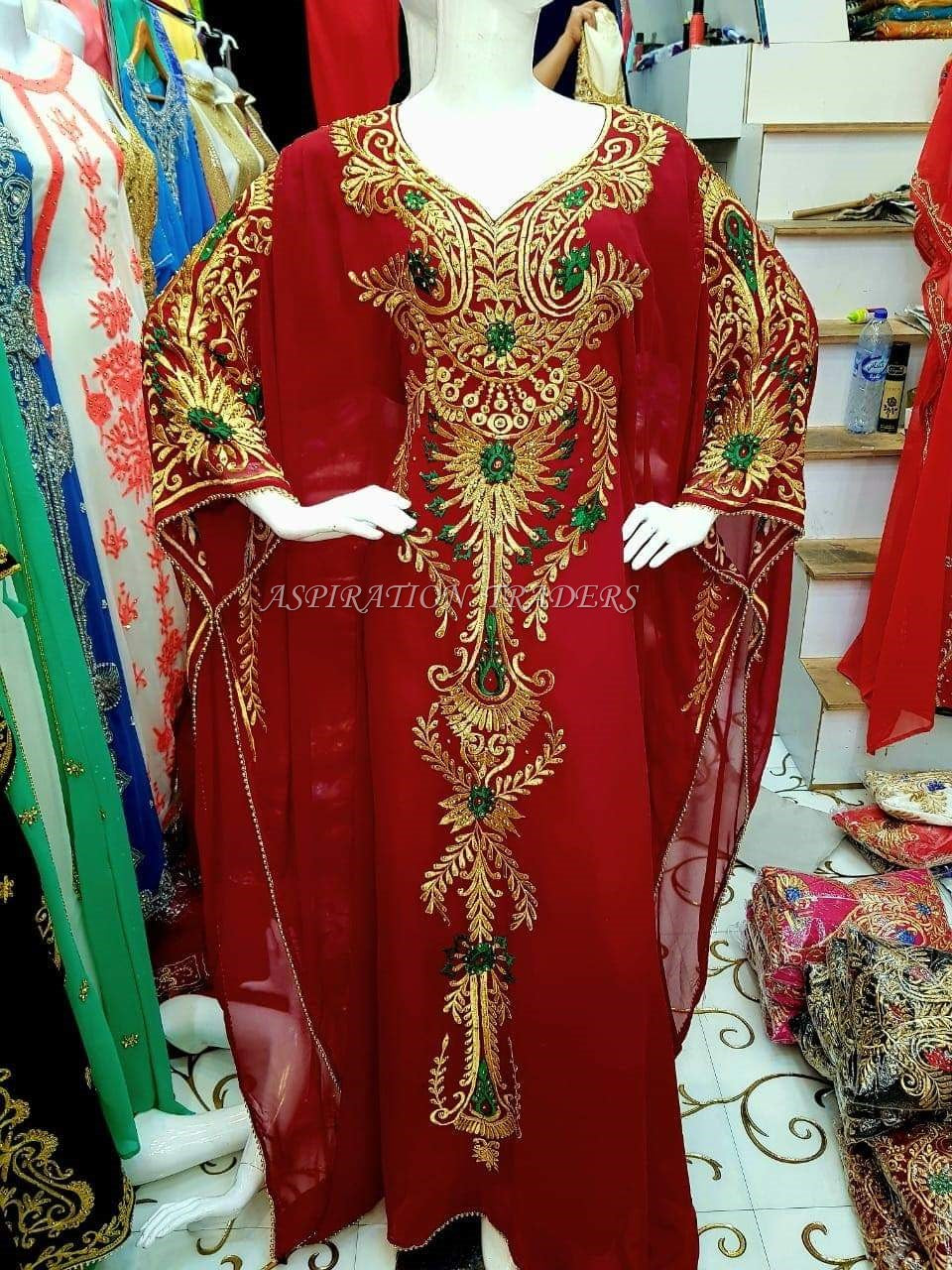 Bedded Kaftan Arabian Abaya Party Fancy Dresses African Clothing Embroidered Work - K073