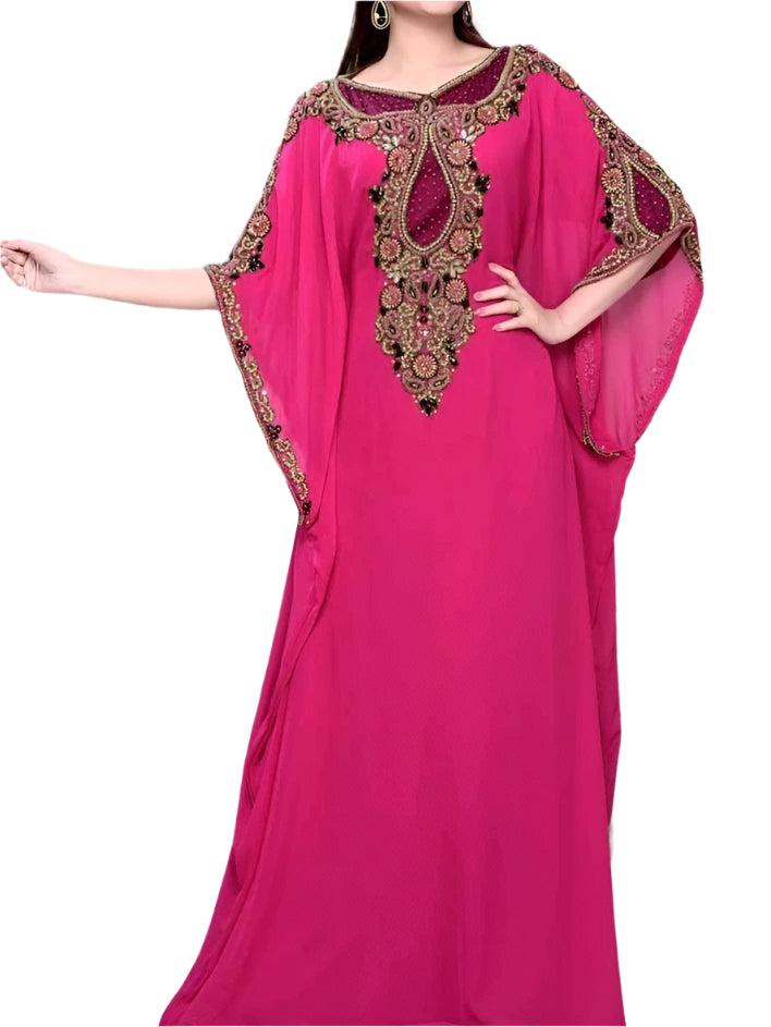 Fushia pink African Attire Party Wear Beaded Kaftan Dresses for Women - K074