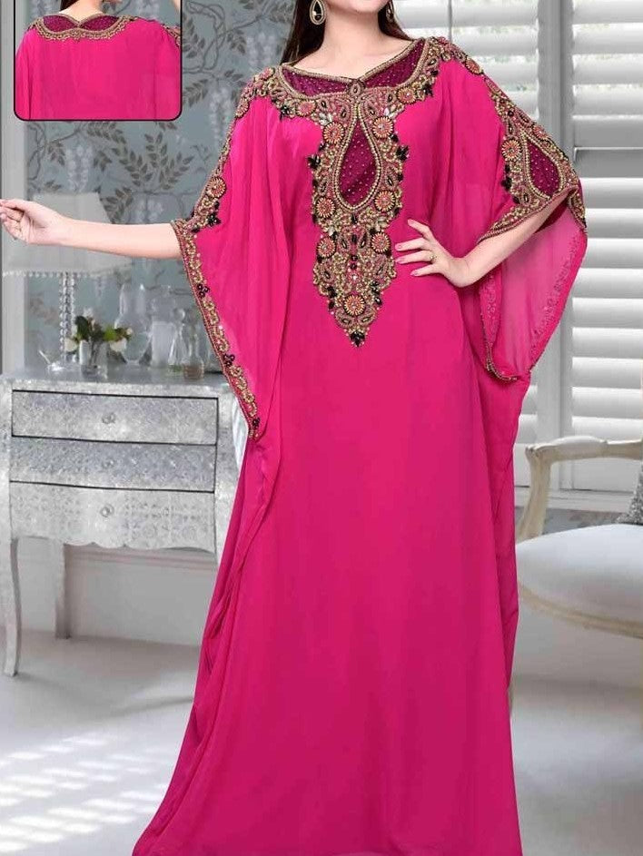Fushia pink African Attire Party Wear Beaded Kaftan Dresses for Women - K074