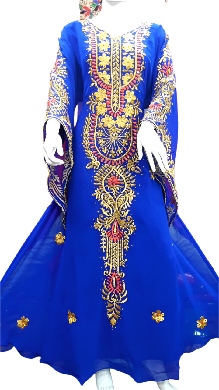 African Royal Blue Embroidery Evening Gown Long Kaftan Dresses For Women