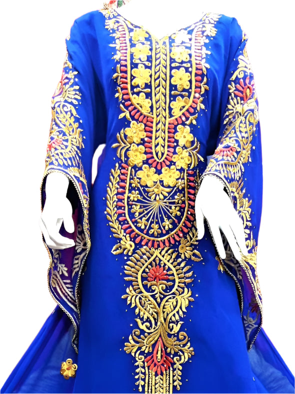 African Royal Blue Embroidery Evening Gown Long Kaftan Dresses For Women - K077