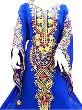 Load image into Gallery viewer, African Royal Blue Embroidery Evening Gown Long Kaftan Dresses For Women - K077
