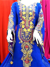 Load image into Gallery viewer, African Royal Blue Embroidery Evening Gown Long Kaftan Dresses For Women - K077
