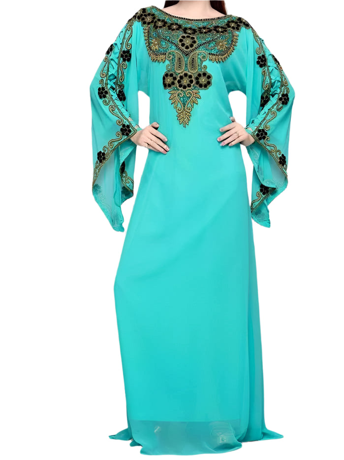 New Fashionable Women’s Foam Floral Beaded Evening Dress Dubai Chiffon Kaftan - K078