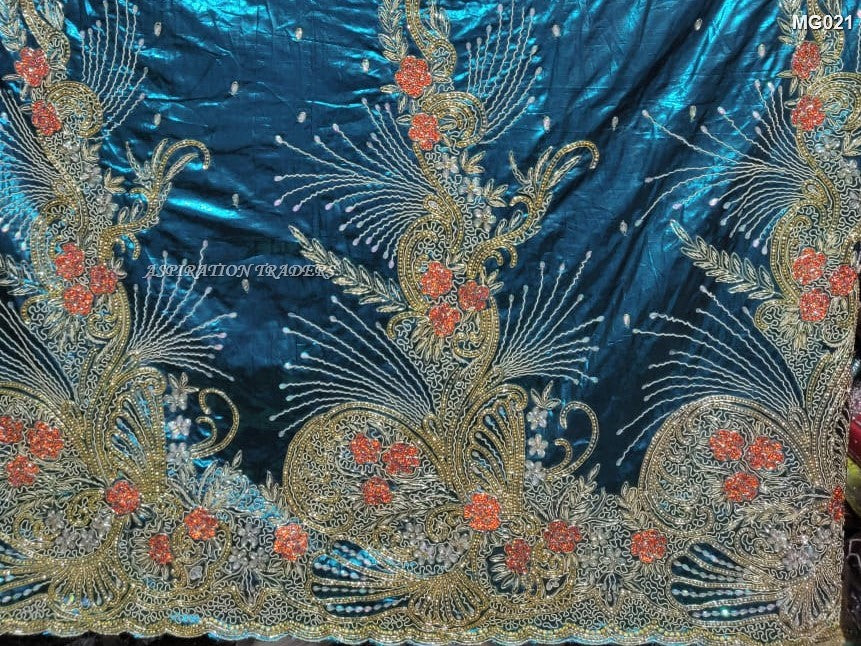 African Heavy Beaded Metallic George Fabric For Igbo Weddings- HBMG021