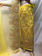 Load image into Gallery viewer, Latest New Design African Bride Yellow Net Fabric George wrapper Set  - NLDG046
