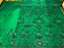 Load image into Gallery viewer, Beautiful Nigerian Green Color Pearl Beaded Net Lace Designer George - NLDG051
