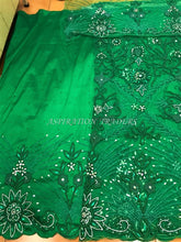 Load image into Gallery viewer, Beautiful Nigerian Green Color Pearl Beaded Net Lace Designer George - NLDG051
