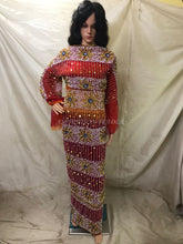 Load image into Gallery viewer, Light weight Beautiful Orange and Fushia Pink colors shade Net Lace Designer George - NLDG052
