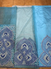 Load image into Gallery viewer, SKY BLUE color Net Lace Designer George Set Shine Thread &amp; Solid beads work  - NLDG053
