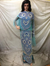 Load image into Gallery viewer, SKY BLUE color Net Lace Designer George Set Shine Thread &amp; Solid beads work  - NLDG053
