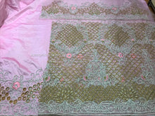 Load image into Gallery viewer, Baby Pink Crystal Work Net Lace Designer African George Wrapper set - NLDG059
