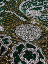 Load image into Gallery viewer, Dark Green Heavy Beaded Net Lace Designer George with Blouse - NLDG060
