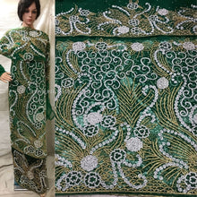 Load image into Gallery viewer, Dark Green Heavy Beaded Net Lace Designer George with Blouse - NLDG060
