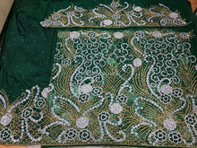 Load image into Gallery viewer, Dark Green Heavy Beaded Net Lace Designer George with Blouse - NLDG060
