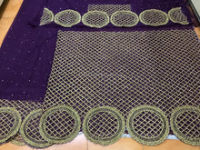 Load image into Gallery viewer, DARK MAGENTA Color heavily Golden Stone Beaded Net George wrapper set - NLDG061
