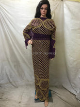 Load image into Gallery viewer, DARK MAGENTA Color heavily Golden Stone Beaded Net George wrapper set - NLDG061
