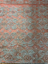 Load image into Gallery viewer, Sweet Peach color White Crystal Stone Beaded Net Lace George wrapper set - NLDG062
