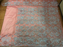 Load image into Gallery viewer, Sweet Peach color White Crystal Stone Beaded Net Lace George wrapper set - NLDG062
