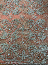 Load image into Gallery viewer, Sweet Peach color White Crystal Stone Beaded Net Lace George wrapper set - NLDG062
