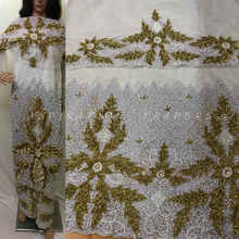 Load image into Gallery viewer, Sequince Beads Heavy Beaded Net Lace Indian Designer George wrapper with blouse  - NLDG064
