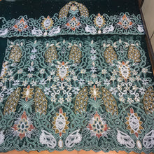 Load image into Gallery viewer, Teal Green Heavy Beaded NET George Wrapper set with matching blouse - NLDG069
