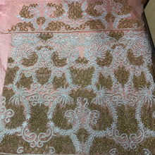 Load image into Gallery viewer, Sweet Peach Color Heavy Beaded Net Lace Designer George Wrapper Set  - NLDG075
