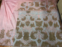 Load image into Gallery viewer, Sweet Peach Color Heavy Beaded Net Lace Designer George Wrapper Set  - NLDG075
