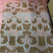 Load image into Gallery viewer, Sweet Peach Color Heavy Beaded Net Lace Designer George Wrapper Set  - NLDG075
