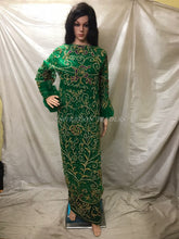 Load image into Gallery viewer, New Arrival Nigerian Green 2022 Designer Net George wrapper with Toch of purple Work  - NLDG076
