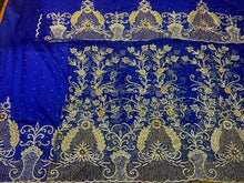 Load image into Gallery viewer, New Arrival Royal Blue 1st Net Wrapper 2nd Silk Wrapper with Net Blouse - NLDG081
