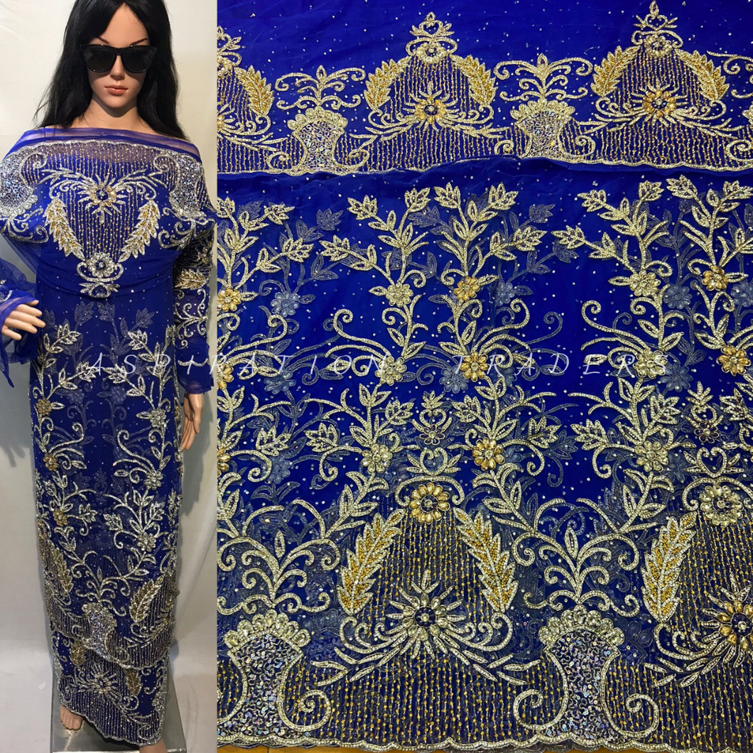 New Arrival Royal Blue 1st Net Wrapper 2nd Silk Wrapper with Net Blouse - NLDG081