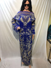 Load image into Gallery viewer, New Arrival Royal Blue 1st Net Wrapper 2nd Silk Wrapper with Net Blouse - NLDG081

